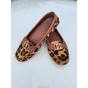 Tory Burch Calf Hair Animal Print Driving Loafers Flats Shoes Size 5.5